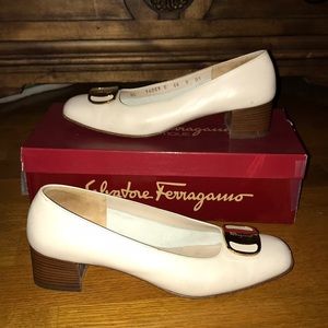 Salvatore Ferragamo White Block Heels